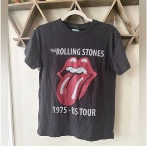 The Rolling Stones Black Tee with Red Tongue Graphic